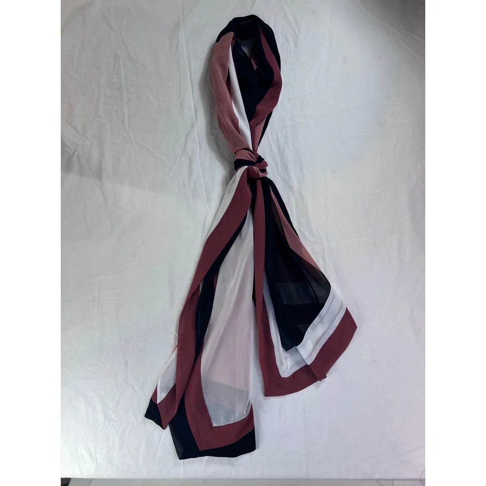 Womens Geometric Colorblock Chiffon Scarf Pink Burgundy Black White Sheer Wrap